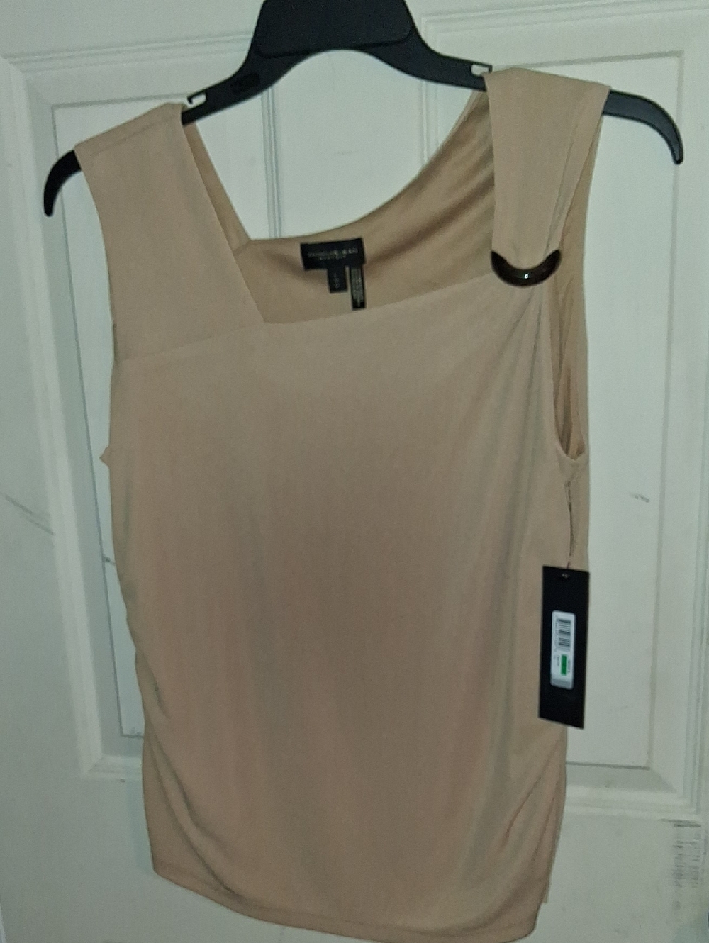 Donna Karan Beige Sleeveless Tank Top with Decorative Ring